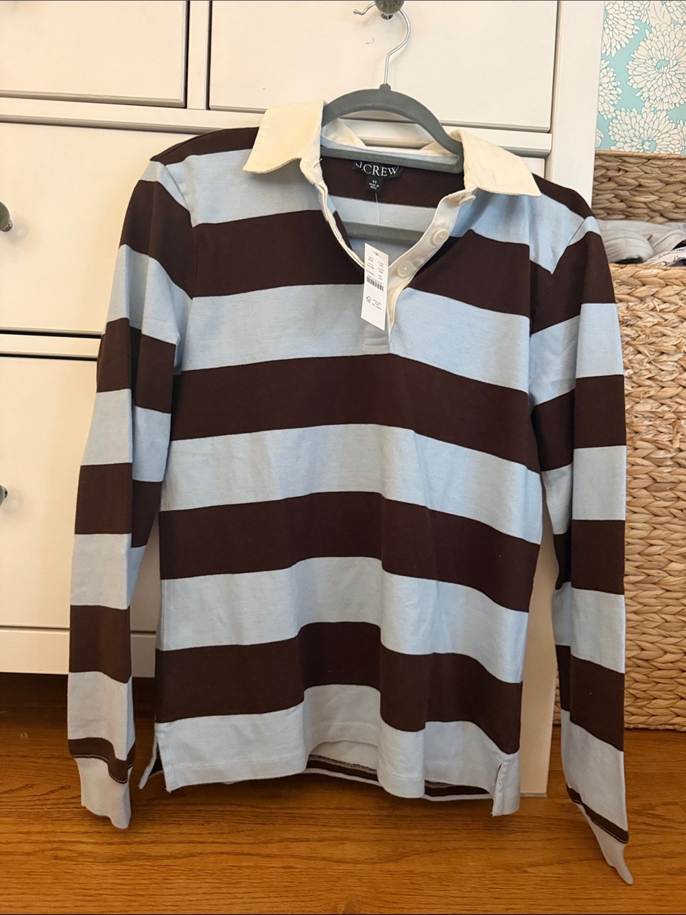 J. Crew Long-Sleeve Rugby Shirt in Light Blue and Brown